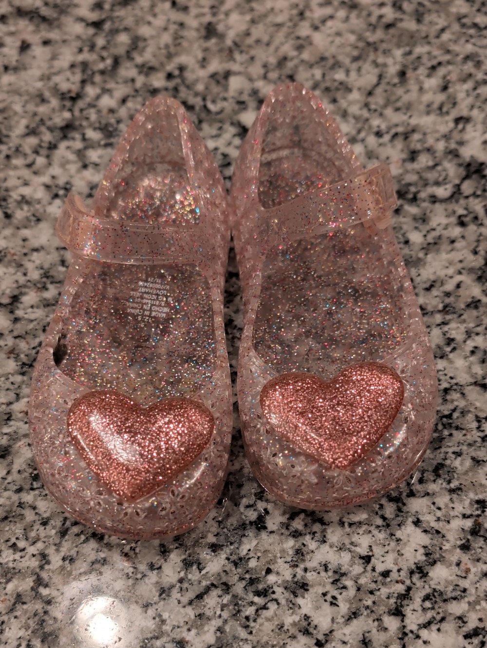 Kids Glitter Jelly Shoes with Rose Gold Heart